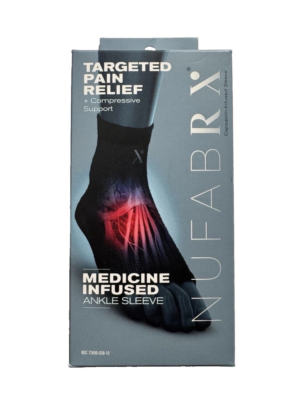 Nufabrx Medicine Infused Ankle Sleeve Capsaicin Pain Relief Compression Black